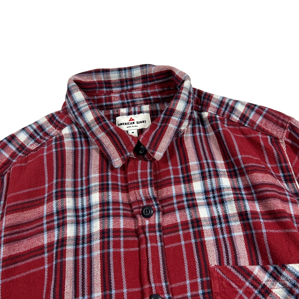 American Giant Flannel Shirt Mens Medium Red Plaid Long Sleeve Made in USA
